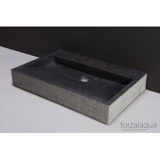 Forzalaqua Palermo Lavabo 60x40x9cm rectangulaire 1 lavabo sans trou pour robinetterie pierre de taille ciselé bleu gris